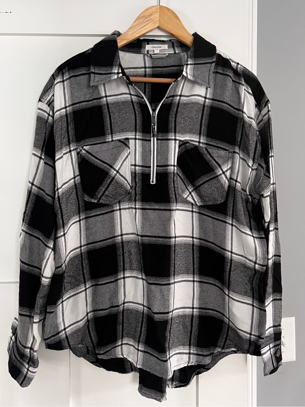 Maurices Black & White Plaid Half-Zip Pullover